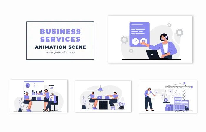 Business Services 2D Flat Design Character Animation Scene